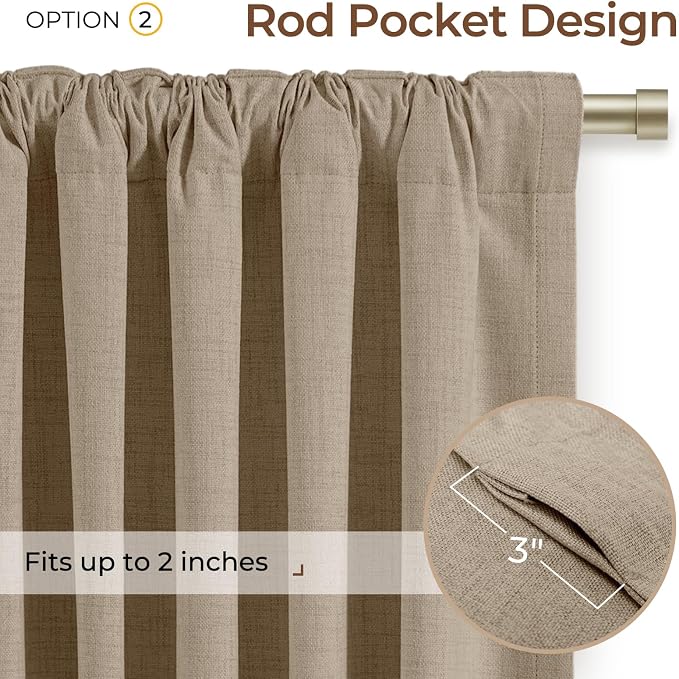 INOVADAY 100% Blackout Curtains 84 Inches Length 2 Panels Set, Back Tab/Rod Pocket Linen Black Out Curtains for Bedroom, Thermal Insulated Window Drapes - Taupe, W50 X L84