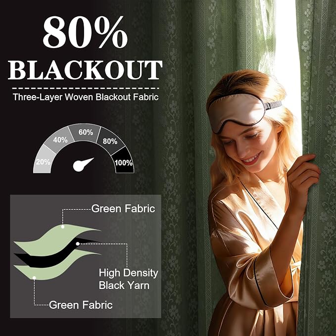 ASPMIZ Sage Green Blackout Curtains for Bedroom 63 inch Long, Double Layer Curtains with Lace Overlay, Light Blocking Grommet Drapes for Living Room Thermal Insulated Window Curtain Set of 2, 52x63