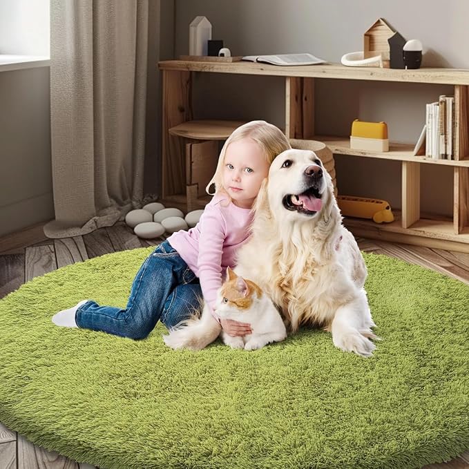 Super Soft Circle Rugs for Girls Princess Castle Toddlers Play Tent 3 Diameter Circular Area Rugs for Bedroom Home Decor Round Shag Playhouse Carpets(Φ3, Grass Green)