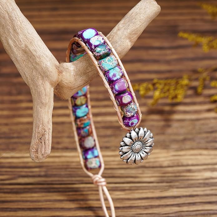Plumiss Women Boho Handmade Natural Stone Crystal Leather Bead Wrap Bracelets Collection