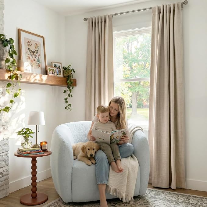 100% Blackout Shield Linen Blackout Curtains for Bedroom 90 Inches Long, Back Tab/Rod Pocket Living Room Drapes, Thermal Insulated Blackout Curtains 2 Panels Set, 50" W x 90" L, NaturalFlax