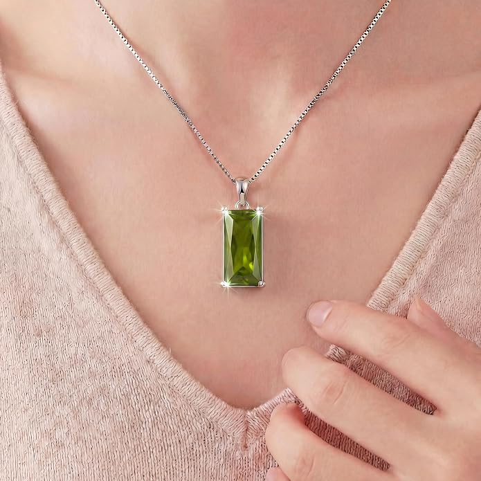 8mm x 16mm Square Birthstone Pendant Necklace – Fashion charming Sterling Silver Gift for women