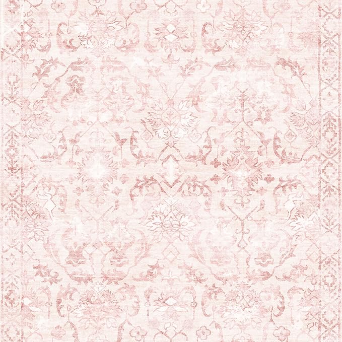 Pink 2x5 Runner Rug for Hallways Bed Side Kitchen, Boho Washable Distressed Low-Pile Floor Entryway Long Bathroom Mat, Non-Slip Laundry Room Washstand Front Carpet 24x60 Inch