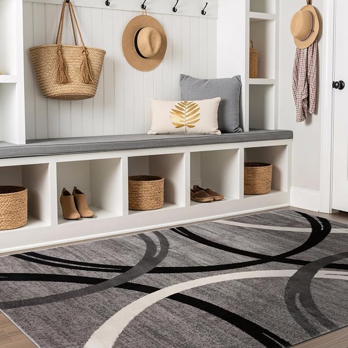 Rugshop Wavy Circles Fade-Resistant Living Room Area Rug Gray 5'3" x 7'3"