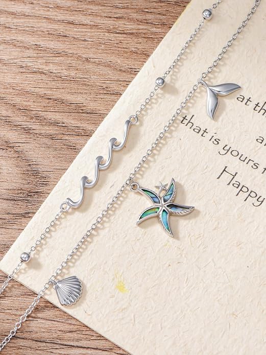 Sea Turtle/Dolphin/Starfish/Seashell/Compass Bracelet for Women 925 Sterling Silver Ocean Wave Anklet Summer Hawaiian Jewelry Gift for Her