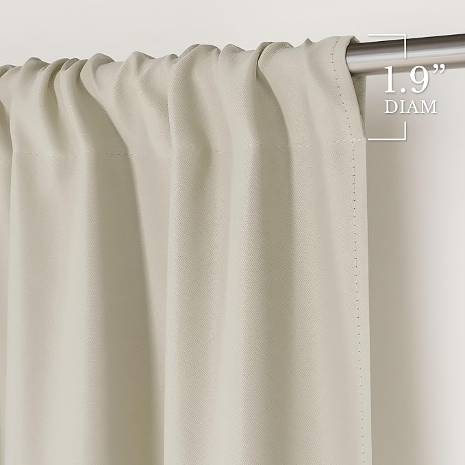 NICETOWN Window Treatment Thermal Insulated Rod Pocket Room Darkening Curtains/Drapes for Bedroom (Bone White, 2 Panels, W42 x L63 inches)