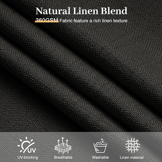 IVAPUPU Black Pinch Pleated Curtains 96 Inches Long for Living Room, Semi Sheer Privacy Linen Curtain Memory Trained Back Tab Drapes with Hooks Rings for Farmhouse Dining Room, 2 Panels, W40xL96