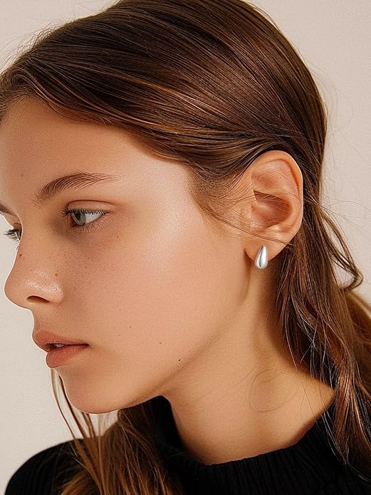 KeyStyle Chunky Gold Hoop Earrings for Women Trendy, Stainless Steel TearDrop Hoops Earring, Lightweight Water Drop Ear Jewerly