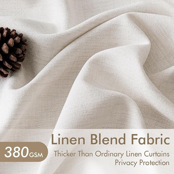 MIULEE Pinch Pleated Linen Curtains 40x90 Inches Beige White 4 Panels Set | Back Tab, Memory Trained, Pinch Pleat, Semi Sheer, Light Filtering Curtains, Window Drapes for Living Room Bedroom