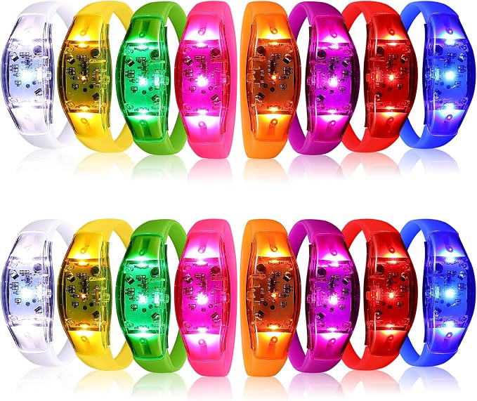 JellyArch 16 Pcs LED Glow Bracelets, Sound Activated LED Bracelets, Music Control Glow in The Dark Party Favors for Wedding, Raves, Concert, Camping, sporting Events, Party (Radiant Colors)
