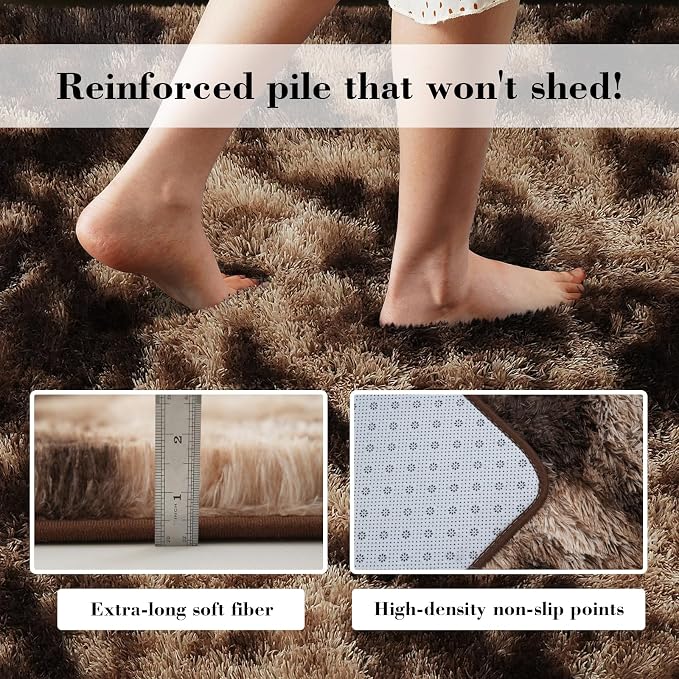 yongyangjuxin Fluffy Rug Shag Area Rug, Mottling Brown 10x14 Area Rugs for Bedroom, Super Soft Shag Rugs for Living Room Bedroom Room Home Decor, Upgrade Anti-Skid Rectangular Fuzzy Rug