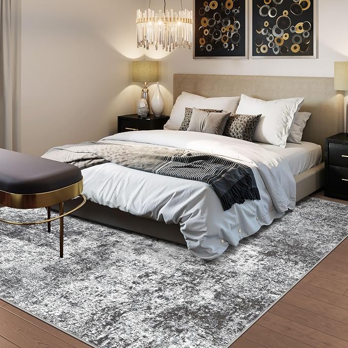 DMOYEST Square Area Rug Living Room Rugs - 8x8 Washable Large Soft Indoor Neutral Modern Abstract Low Pile Rug Carpet for Bedroom Dining Room Farmhouse Home Office - Grey