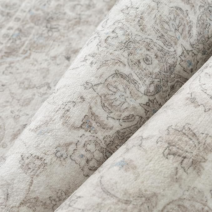 PureCozy 2x6 Washable Runner Rug Neutral Beige Vintage Floral | Non Slip, Soft Low Pile, Hallway Carpet for Kitchen, Entryway, Laundry Room, Farmhouse Decor