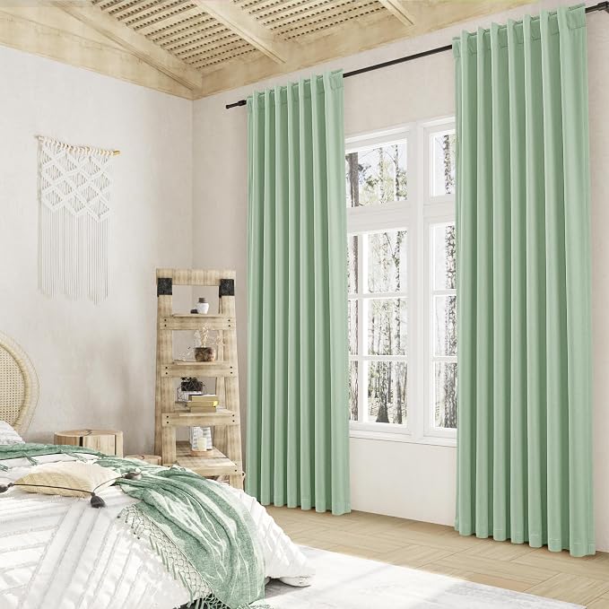 Guken 100% Blackout Curtains 84 Inch Length 2 Panels Set for Living Room Bedroom Back Tab Thermal Insulated Black Out Linen Drapes Room Darkening Window Curtains 84 Inches Long,Aqua Green