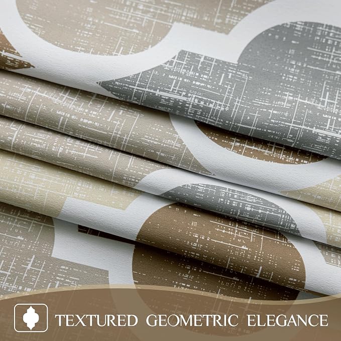 Beauoop Moroccan 100% Blackout Curtains Bedroom Brown Grey 50x72 2 Panels | Geometric Room Darkening Drapes for Living Room 72 Inch Long Thermal Insulated Soundproof Lattice Window Treatment Grommet