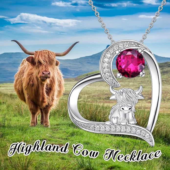 Highland Cow Gifts for Women 925 Sterling Silver Highland Cow Birthstone Necklace Fluffy Cow Jewelry Gifts Birthday Christmas