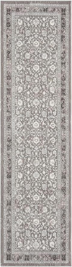 Amber Traditional Floral Runner Rug for Kitchen, 2x7 Vintage Persian-Inspired Gray Runner, Medium Pile Stain Resistant Carpet for Bedroom, Hallway or Entryway (2' x 7', Gray)