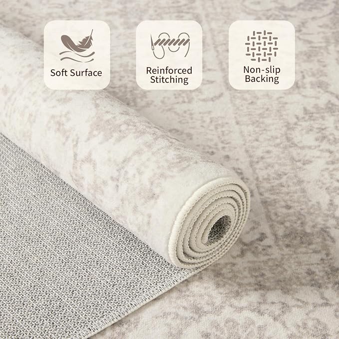 Rugxara 2x10 Washable Runner Rug, Non Slip Boho Runner Rugs for Hallway, Kitchen, Entrance, Bathroom, Laundry Room, Soft Ultra-Thin Entryway Carpet, Throw Low Pile Retro Imitation Carpet, Brown