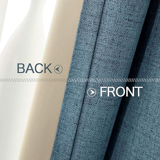 MIULEE Linen Texture Curtains for Bedroom Solid 100% Blackout Thermal Insulated Dusty Blue Curtains Grommet Room Darkening Drapes Luxury Decor for Living Room 52x54 Inch (2 Panels)