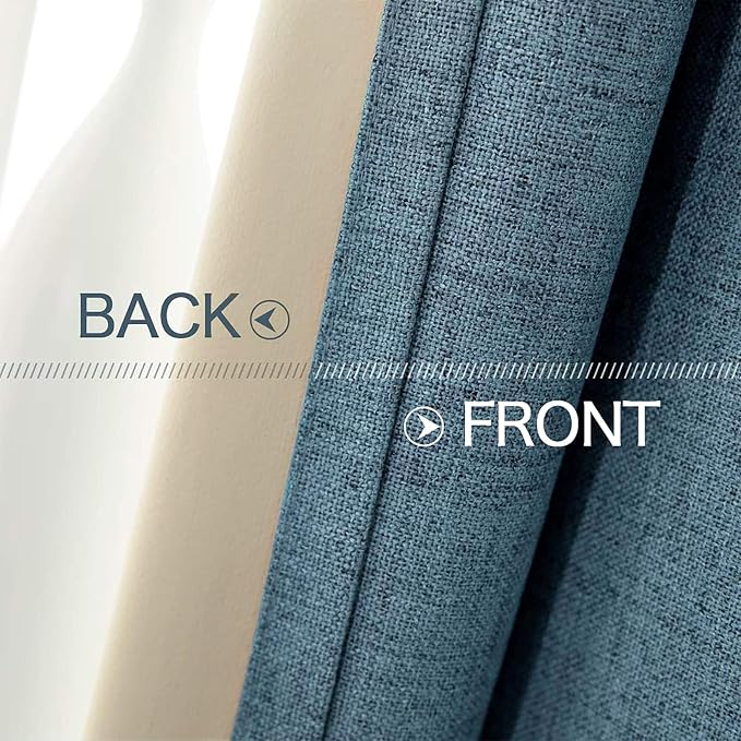 MIULEE Linen Texture Curtains for Bedroom Solid 100% Blackout Thermal Insulated Dusty Blue Curtains Grommet Room Darkening Drapes Luxury Decor for Living Room 52x84 Inch (2 Panels)