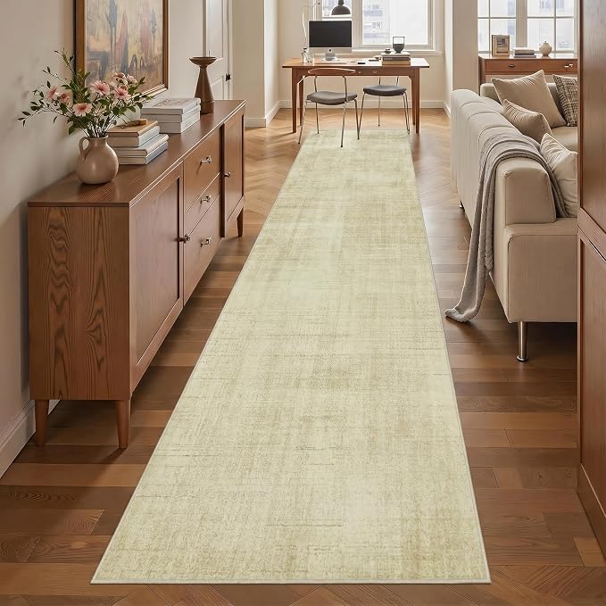 Joydeco Boho Washable Runner Rug for Hallway Entryway, 2x10 Beige Kitchen Laundry Room Runner Rugs Non Skid Washable, Non Slip Soft Neutral Classic Throw Carpet for Entrance Bathroom