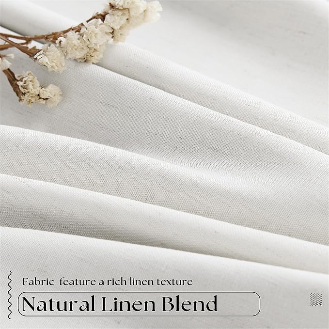 Beige White Pinch Pleated Blackout Linen 90 Inch Long Curtains 60 Inch Wide | 100% Black Out, Memory Trained, Pinch Pleat with Back Tab, Energy Efficient, Thermal Insulated Window Drapes W60xL84 1 Panel