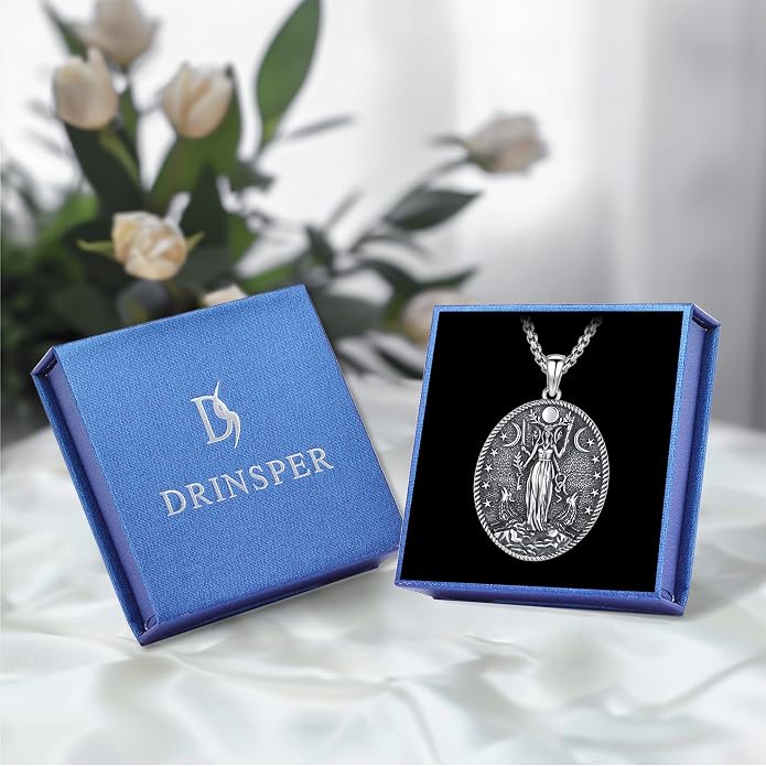 Hecate Wiccan Triple Moon Goddess Necklace Tetragrammaton Nudo De Bruja Plata 925 Original Sterling Silver Cat Moon Pendant Hekate Witch Necklace Amulet Witchy Jewelry Gifts for Women Men
