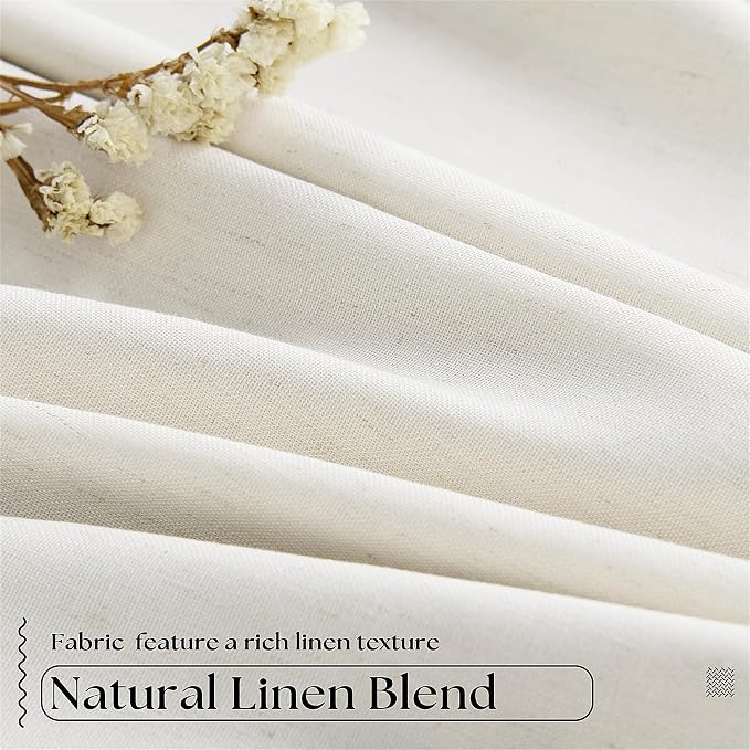 Cream Pleated 100% Blackout Linen Short 45 Inch Curtains 2 Layers Natural | Memory Trained Pinch Pleat with Back Tab, Thermal Insulated, Noise Reducing, Black Out Curtains for Cafe Kitchen 2 Panels