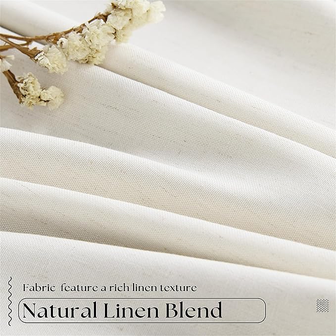 Natural Pinch Pleat 100% Blackout Linen 120 Inch Long Curtains 60 Inch Wide | 2 Layers Design, Thermal Insulated Black Out, Cream Ivory, Extra Wide Curtains for Sliding Door Living Room Bedroom 1 Panel