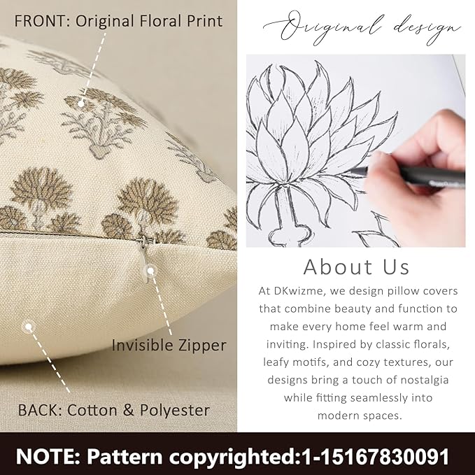 Farmhouse Floral Pillow Covers 12x20 Set of 2, Country Botanical Throw Pillow Cover for Sofa Couch Bed Living Room, Rustic Vintage Flower Cushion Covers Cottage Home Décor,Vintage Walnut