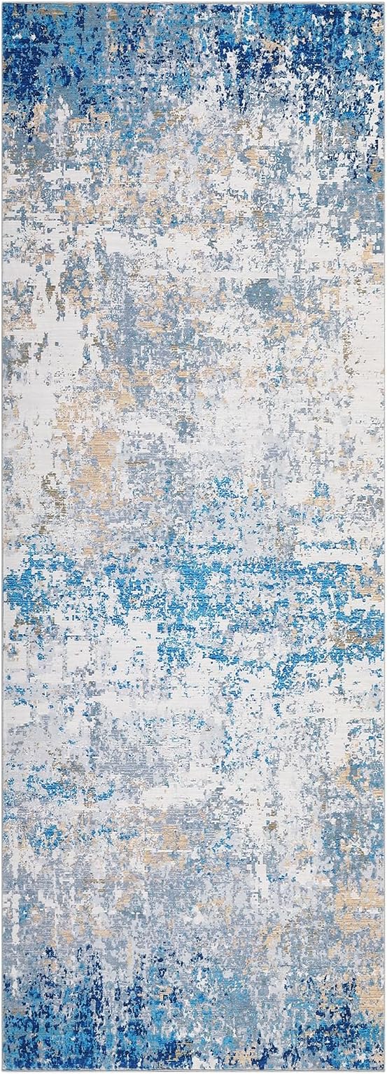 ROYHOME Modern Abstract Runner Rug 2x5 Washable Non Slip Stain Resistant Rug for Bedroom Living Room Non Shedding Low Pile Indoor Floor Cover,Blue/Grey