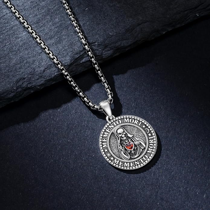 Skull/Skeleton Memento Mori Necklace 925 Sterling Silver Skull/Skeleton Pendant Hourglass Necklace Skull/Skeleton Jewelry for Men Women