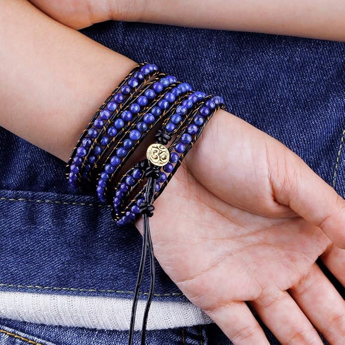 Nupuyai Handmade Leather Beaded Stone Wraps Bracelet Collection for Unisex