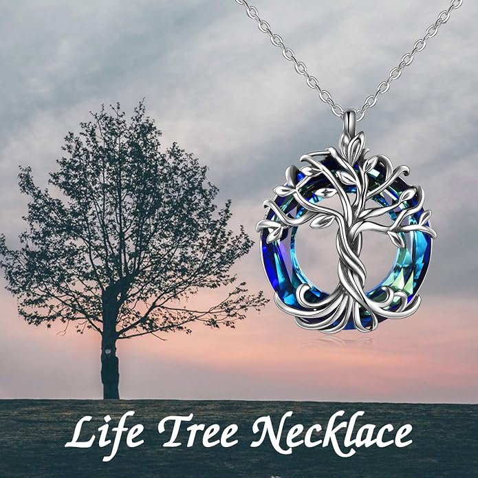 TOUPOP Tree of Life Necklace Gifts for Women 925 Sterling Silver Family Tree Pendant with Crystal Birthday Irish Jewelry Gifts for Women Her Wife Mom