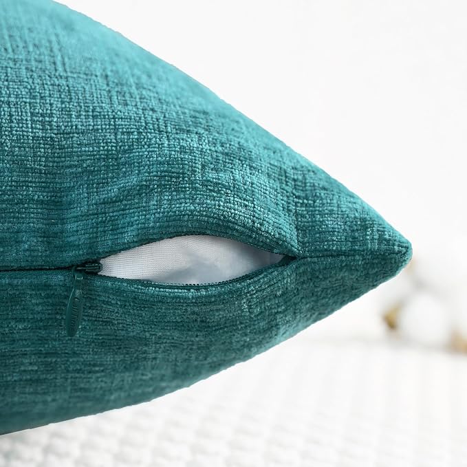 CaliTime Throw Pillow Covers Decorative 16 X 16 Inches Pack of 2 Cozy Chenille Cushion Cases for Couch Sofa Bed Living Room Home Teal