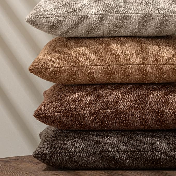 MIULEE 20x20 Decorative Lumbar Boucle Couch Pillow Covers Chestnut Brown | Set of 2 Textured Neutral Fall Autumn Throw Pillow Covers, Accent Solid Pillowcases, Sofa Living Room Home Decor