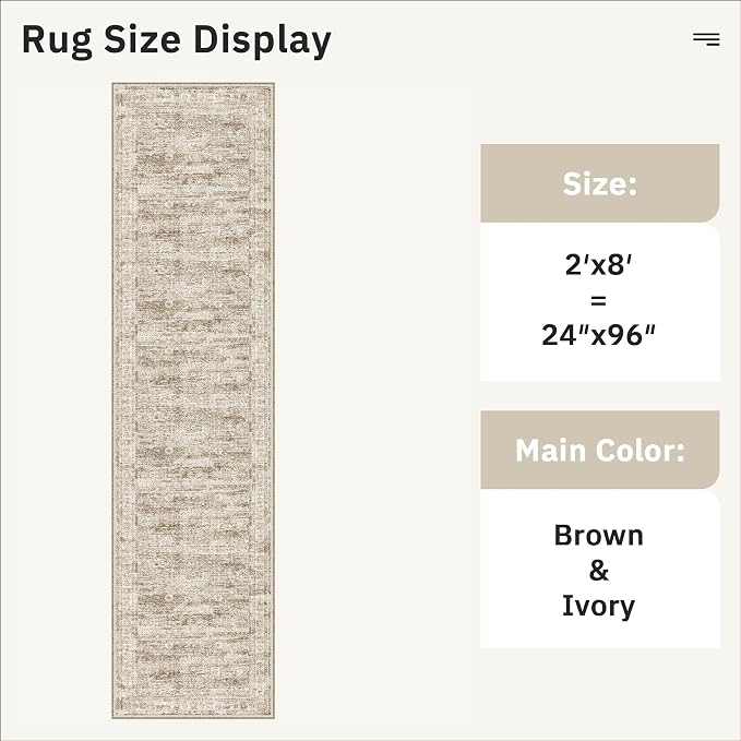 Soalmost Runner Rug 2'x8' Washable Non-Slip Runner Rugs for Kitchen Bathroom Laundry Room Brown Vintage Floor Carpet Runners for Hallway Entryway