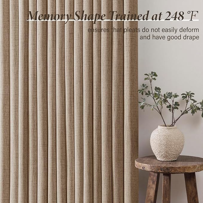 MIULEE Pinch Pleated Thick Linen Curtains 40x90 Inches Latte 4 Panels Set | Brown, Back Tab, Memory Trained, Pinch Pleat, Semi Sheer, Light Filtering Curtains, Window Drapes for Living Room Bedroom
