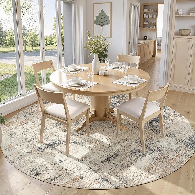 Lofus 8ft Area Rugs for Living Room, Gold Washable Area Rug with Non-Slip Backing,Soft Abstract Carpets for Bedroom Dining Room Home Office Indoor Nursery