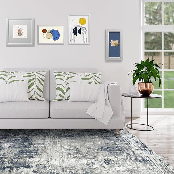 10x14 Area Rugs Large Living Room Rug Washable: Modern Abstract Rug Indoor Modern Carpet Non Slip for Dining Room Bedroom Nursery Home Office Blue/Grey
