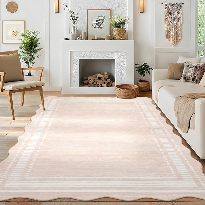 Garvee Washable Scalloped 5x7 Rug Living Room Rugs 5x7 Non-Slip Washable Solid Neutral Carpet, Modern Scalloped Rug Indoor Faux Wool Floor Mats for Bedroom Playroom Dining Room Office, Natural Ivory | Rugs for Living Room, Non-Slip Soft Carpet for Bedr...