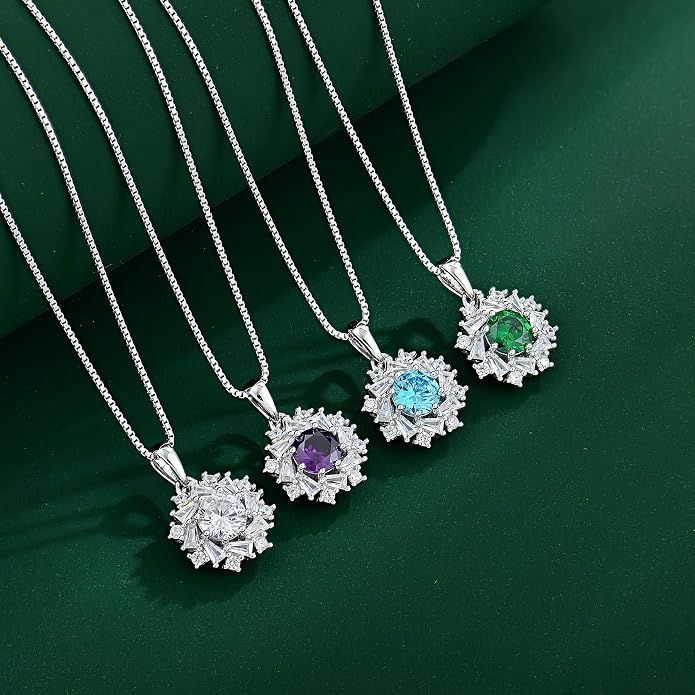 Birthstone Necklace 925 Sterling Silver Round 5A Cubic Zirconia Pendant Necklace Jewelry Birthday Gifts for Women