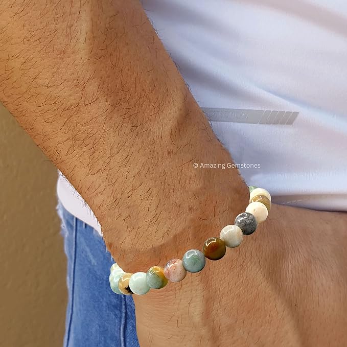 Amazing Gemstone Max Amazonite Bracelet for Women Men's Gifts - Protection Healing Crystal Bracelet - 8mm Gemstones Beaded Adjustable Bracelet Pulseras para Hombres Mujer Stocking Stuffers