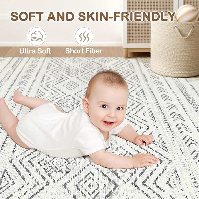 Tortania Area Rug Living Room Rugs- 8x10 Washable Large Soft Neutral Boho Moroccan Bohemian Farmhouse Rug Indoor Floor Carpet for Bedroom Under Dining Table Home Office Decor - Beige Gray