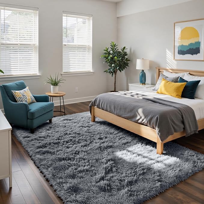yongyangjuxin Fluffy Rug Shag Area Rug, Grey 9x12 Area Rugs for Living Room, Large Shag Area Rugs for Bedroom Room Home Decor, Upgrade Anti-Skid Rectangular Fuzzy Rugs