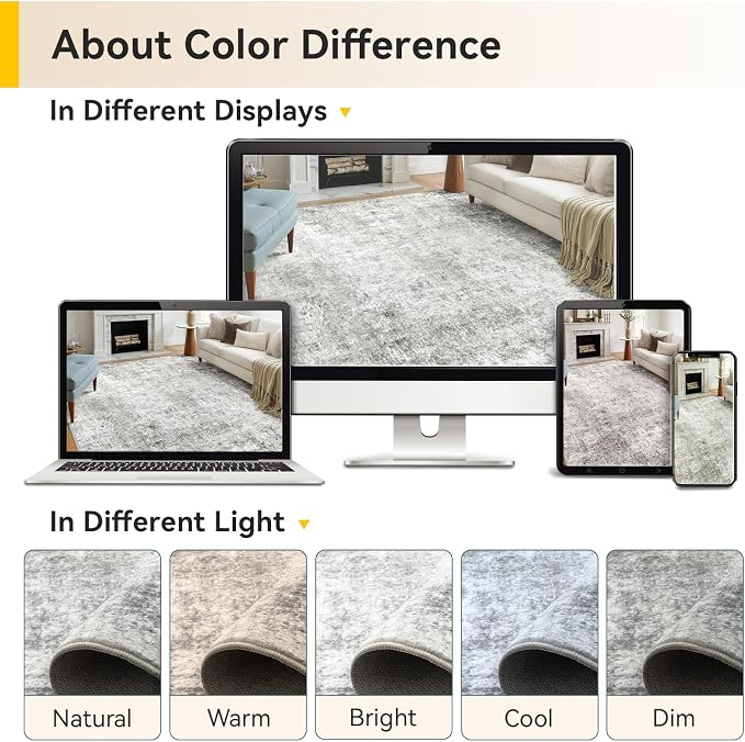 RELEANY Washable Area Rugs 4ft Non-Slip Modern Abstract Soft for Living Room Entryway Bedroom Kitchen, Print Pattern, Gray White Grey