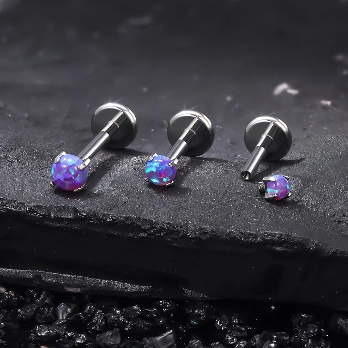 Ruifan Titanium Flat Back Lip Rings Externally Threaded Earrings Studs Nose Rings 20G 18G 16G Round Opal Tragus Cartilage Lobe Rook Helix Conch Labret Medusa Piercing Jewelry for Women Men