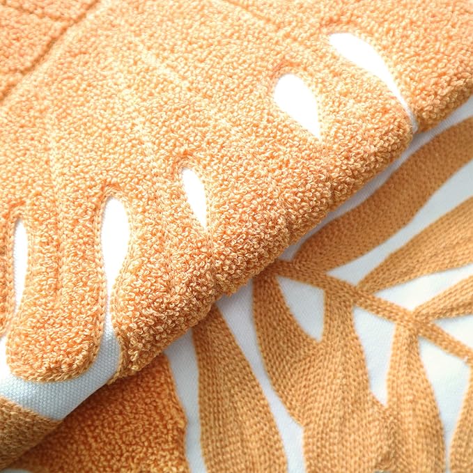 Embroidery Throw Pillow Covers 18x18 Home Decor Floor Pillow Cover for Couch Bed Chair 100% Cotton Loop Embroidered Orange Tropical Leaves Cushion Cover Square Pillowcase 45x45cm, 1 Piece
