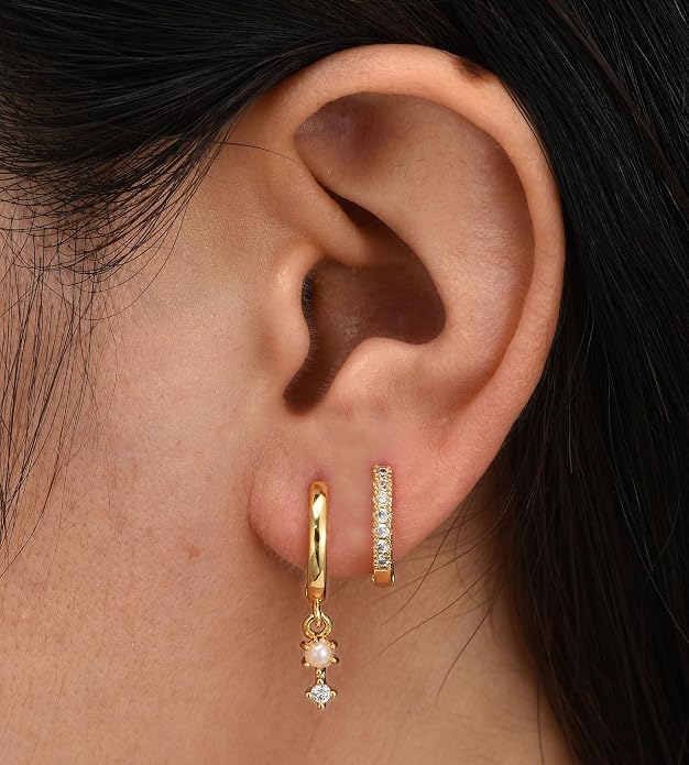 6 Pairs 14K Gold Plated Stud Earrings for Women, Hypoallergenic Cartilage Earrings for Multiple Piercing, Dainty Small Stackable Earrings Set for Jewelry Gift