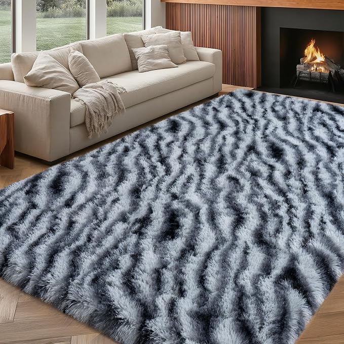 qulint Zebra Rug for Living Room, 5x7 Fluffy Large Carpet for Bedroom | Soft Shaggy Animal Rug for Kids Room, Modern Abstract Carpet for College Dorm Nursery Classroom Kid RoomHome Decor Aesthetic